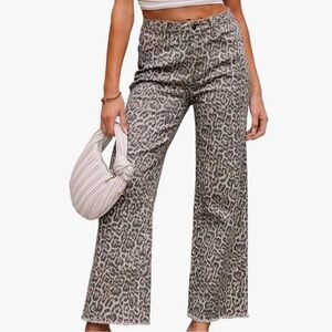 Stylish Leopard Print wide leg Jeans